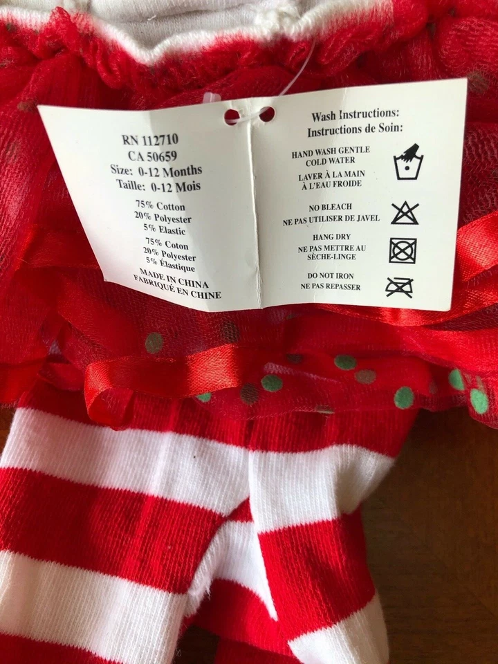 Ganz Merry Christmas Tutu Cute Red/White Striped Tights 0-12 Months NWT - Image 2 of 3