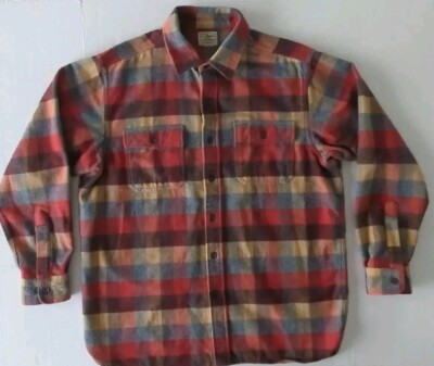 LL BEAN Chamois Shirt Traditional Fit Apple Cinnamon Plaid Men's Size Medium