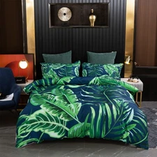 3D Tropical Leaves Green Blue Quilt Cover Set Bedding Sets Pillowcases