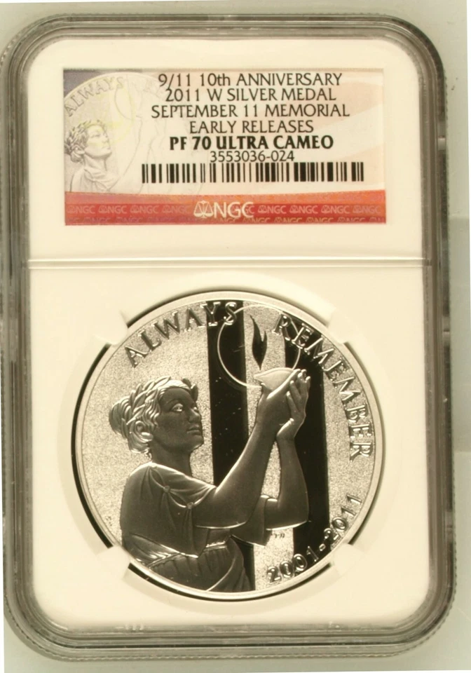 2011 P/W Silver September 11 Memorial 9/11 10th Anniv. Medals in Display Case - Image 4 of 4