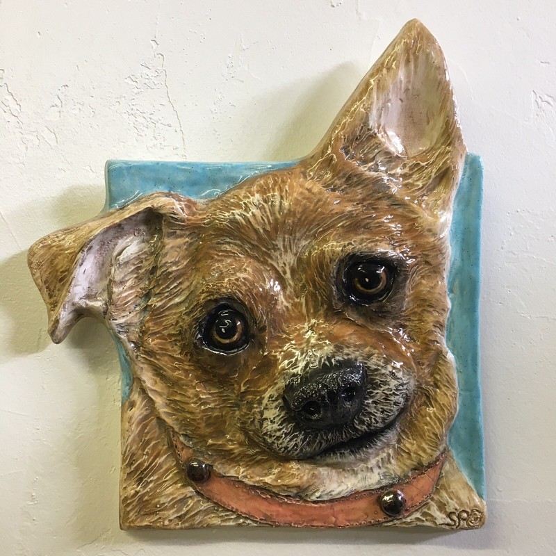 CHIHUAHUA Ceramic Dog Portrait 3D Tile Handmade IN Stock Sondra Alexander Art