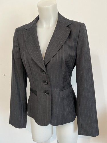 Ann Taylor NWT Size 4 Women’s Wool Pin-Striped Dark Grey Pocketed Blazer - Picture 8 of 16