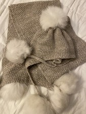 UGG OATMEAL HEATHER QUATRO POM 100 CASHMERE Hat  Scarf 70  Long