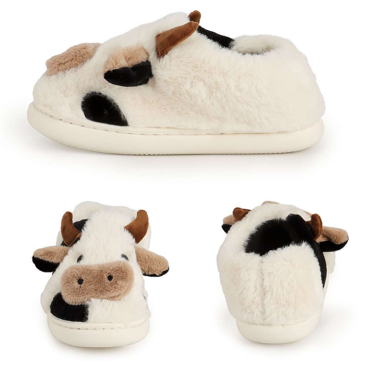 Women Men Fuzzy Cow Slippers Winter Novelty Indoor Home Animal Slippers