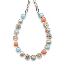Mariana Necklace Elegant Pearl Mineral, Turquoise, & Coral Austrian Crystals ...