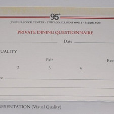 1986 95 Ninety Fifth Restaurant Private Dining Card John Hancock Center Chicago
