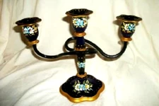 Hollywood Regency Art Nouveau Candelabra HP Tole Flowers 1920s Metal Base OOAK