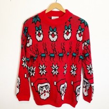 Vintage Women's Croquet Club Ugly Christmas Sweater Medium Santa Reindeer M