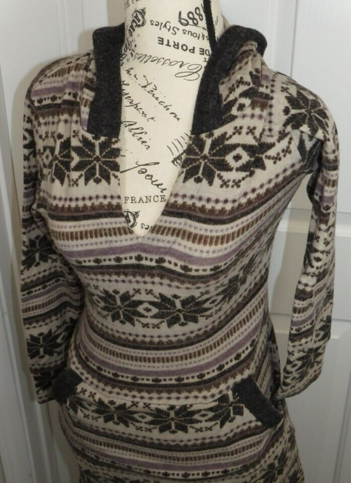 Earthbound Womens Sweater Dress Hooded Small Long Sleeve Brown Fair
