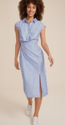 Maurices~New With Tags~Blue & White Striped Twist Front Shirt Dress~Plus 3-3X