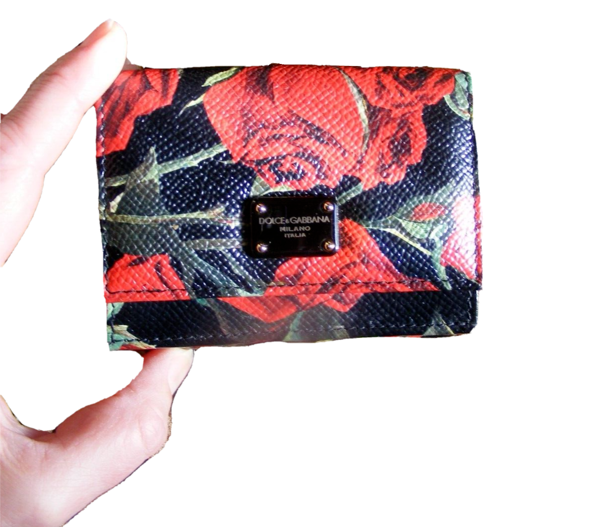 DOLCE & GABBANA Red ROSES print Leather Small French WALLET Rare