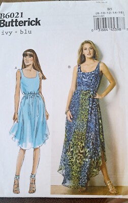 Butterick Sewing Pattern B6021 Ivy & Blu Sz 8-16 UNCUT Uneven Hem Dress Belt 