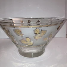 Mid Century Modern Chip and Dip Bowl With Gold Roses. Big Bowl Replacement 10” D