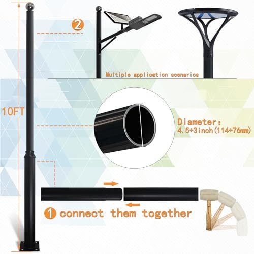 Street Light Pole 10Ft, Light Poles for Outside with Rebar Cage, Solar