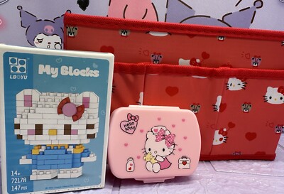 HELLO KITTY Schreibtisch ordentlich Aufbewahrung Konvolut Micro Gebäude Steine Figur Box SANRIO