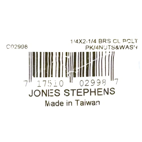 JONES STEPHENS, TOILET SEAT KET, 1/4''x2-1/4'' BRASS CL BOLT, PK/ 4NTS & WASHES  - Picture 3 of 3