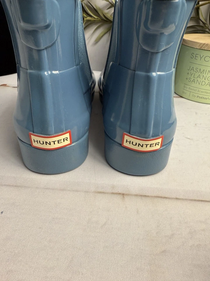 Botas de borracha Hunter femininas originais Chelsea impermeáveis azul tornozelo EUA 6 Euro 37 - Imagem 4 de 4
