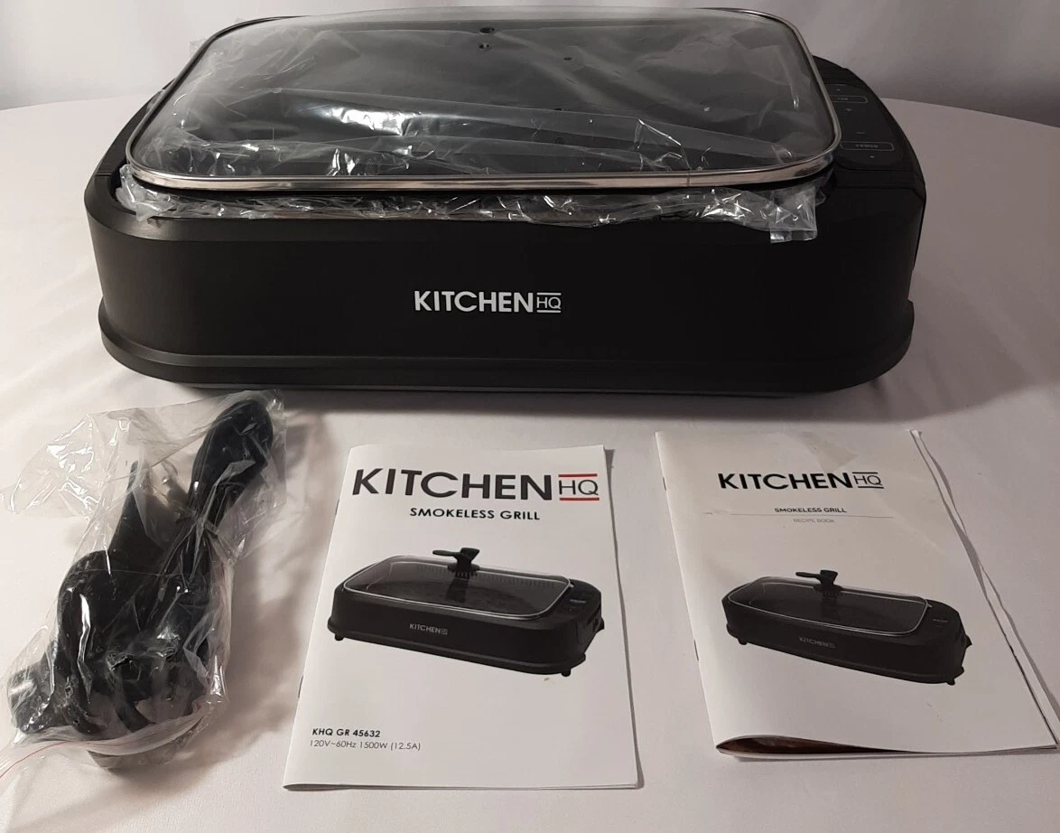 Kitchen HQ 1500 Watt Smokeless Nonstick Electric Grill & Griddle, Grey HSN NEW