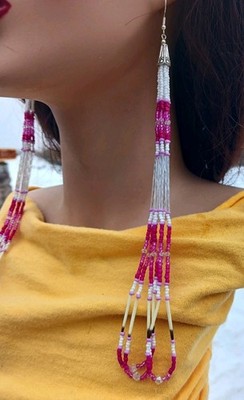 New Extra Long,Handmade Native American Porcupine Quill Beaded Earrings G54 Boho