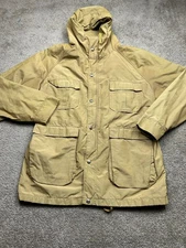 VINTAGE Woolrich Jacket Mens Large Beige Khaki Tan Parka Hooded Four Pockets