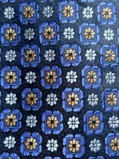 Daniel Cremieux Mens Silk Necktie USA Hand Made Blue Orange Geometric W 3 3/4” 