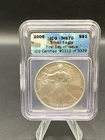2005 1oz .999 Fine American Silver Eagle ICG MS70 First Day Of Issue Flag Label