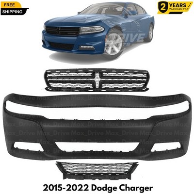 Front Bumper Cover Paintable & Grille Assembly Kit For 2015-2022 Dodge Charger