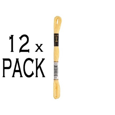 12x Anchor Sticktwist 8m, vanille dunkel, Baumwolle, Farbe 301, 6-fädig, VPE
