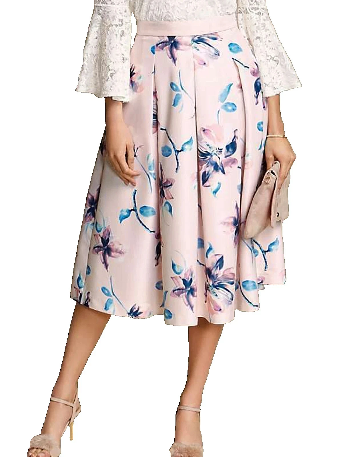 Kaleidoscope Size 10 12 Pink Floral Print Lined Midi Prom SKIRT Occasion RRP £80