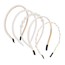 Headbands 5Pcs Pearl for Women, 5 Styles Acrylic Fashion Pearl Headbands Elegant