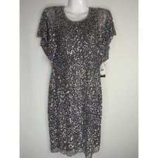Adrianna Papell Womens Sequin Flutter Sleeve Sheath Dress Moonscape Size 4 NWT