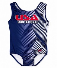 GK USA Invitational Gymnastics Leotard Adult Small Blue Red White