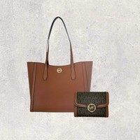Michael Kors Mk Tasche Shopper GeldböRse Portemonnaie Jet Set Leida Braun Neu