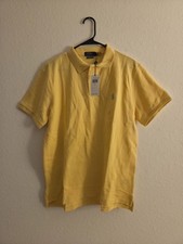 Ralph Lauren Men Custom Slim Short Sleeve Cotton Mesh Polo, Yellow, Sz L