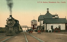 CANADA WOODSTOCK GRAND TRUNK RAILROAD STATION RAILWAY DEPOT ANTIQUE POSTCARD 