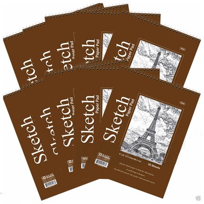 Premium Quality 6'' X 8'' Sketch Book Pad Top Bound Spiral 50 Sheets 10 Pcs