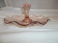 Vtg Pink Depression Glass Center Handle Tidbit Tray Serving Candy Dish Ruffled