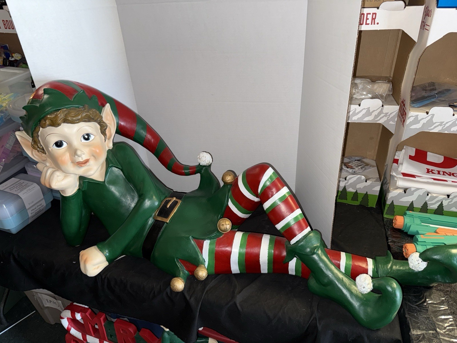 Vintage 48-Inch Laying Down Christmas Elf Statue - Commercial Grade Resin Fiberglass