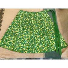Vintage Hand Made Reversible Colorful Green  Yellow Floral Wrap Around Skirt