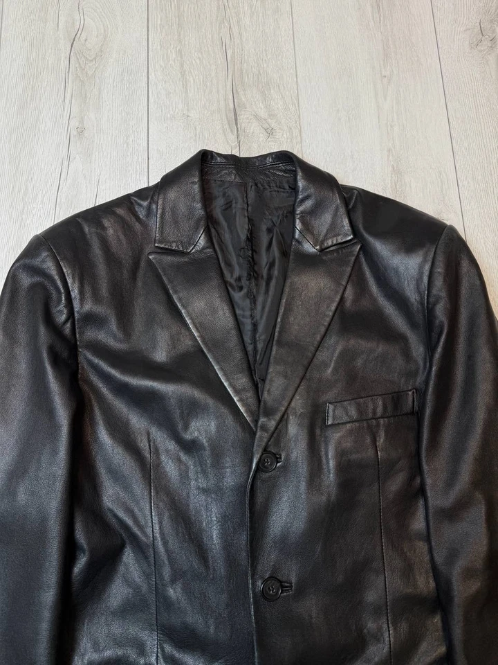 LEONARDO leather jacket black mens size 52 - Image 3 of 4