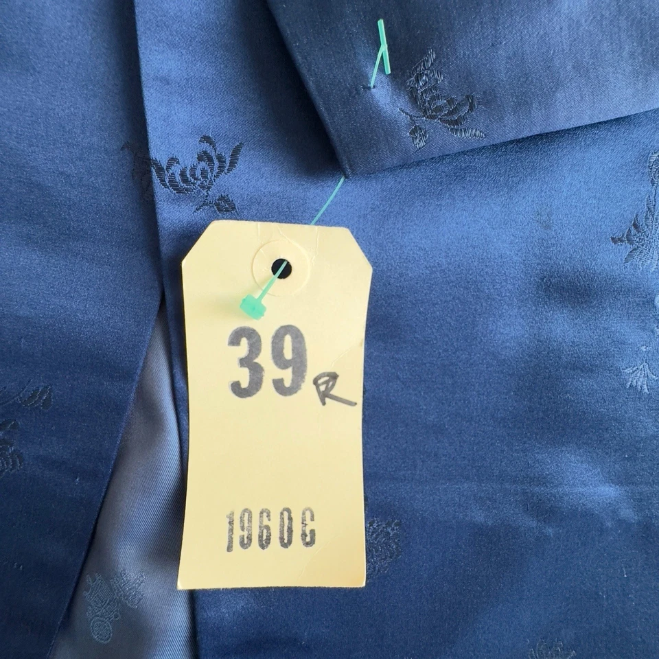 Chaqueta Esmoquin Seda Jacquard Jacquard Un Botón Años 60 Azul Hong Kong Talla 39R De Colección Foto 4 de 4