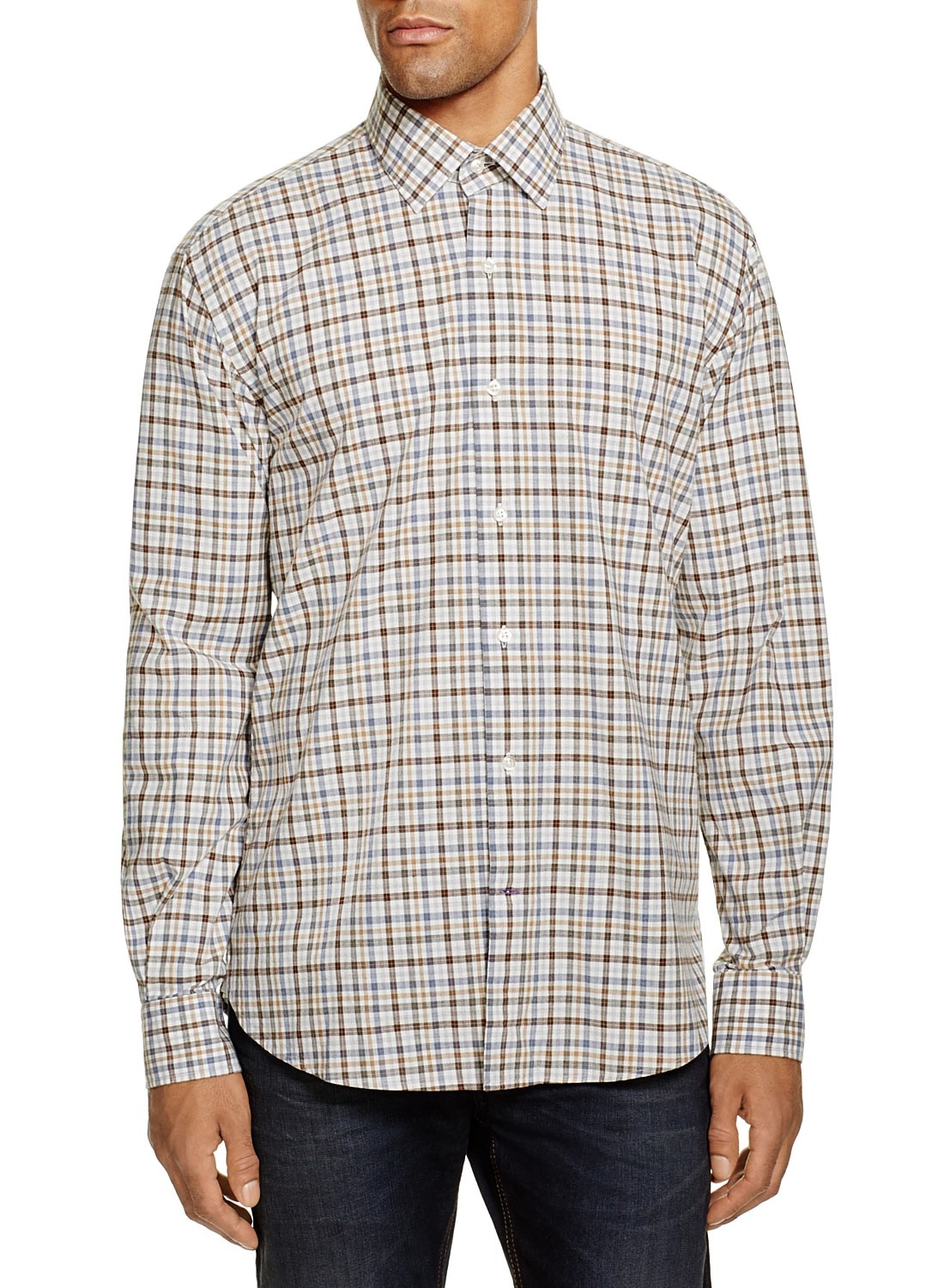 В мужском магазине представлены рубашки на пуговицах из египетского хлопка обычного кроя Оливкового/коричневого/синего цвета