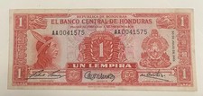 Honduras 1 Lempira 1965, Indian Head Prefix AA Banknote HIGH GRADE Circulated