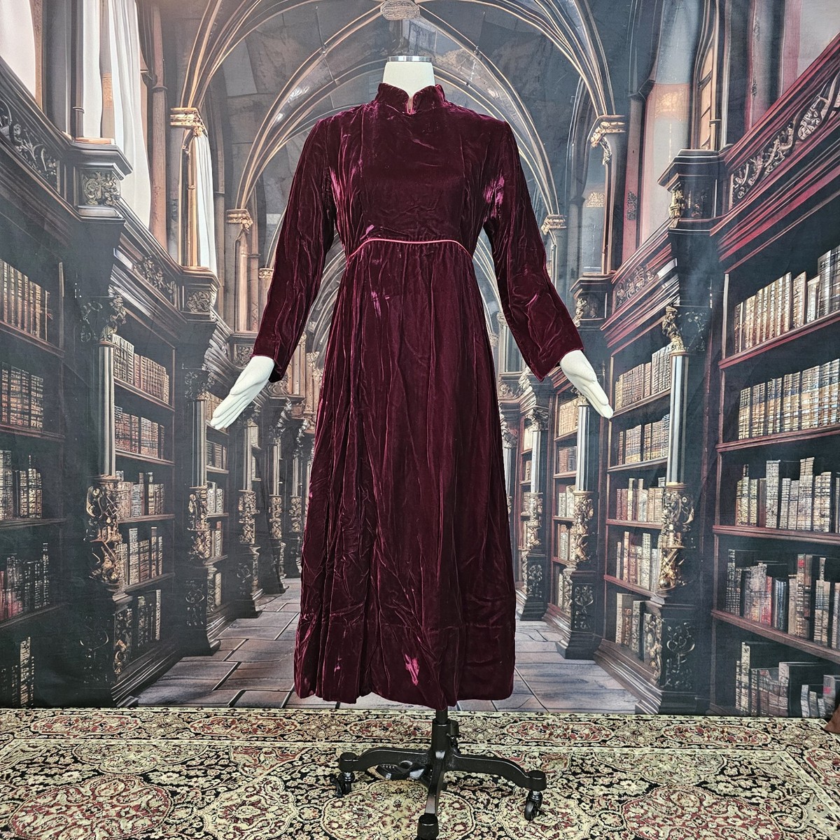 vintage burgundy velvet dress Vintage Long Sleeve Burgundy Velvet Prom Dress