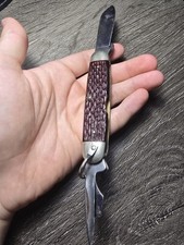 Vintage Ulster Pocket Knife 4 Blade Multipurpose Brown Handle Made In USA