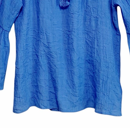 Counterparts Peasant Blouse Size Large Long Blue Bell Sleeve Boho Lightweight - Picture 3 of 11