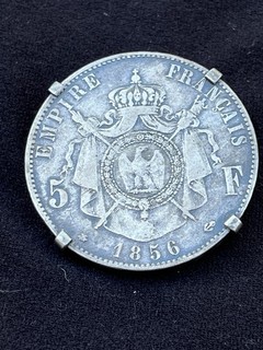 France 5 Francs Napoléon III Empereur 1856 en monture pendentif