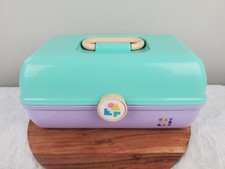 Vintage CABOODLES Teal Lavender Make-up Case Mirror Storage 5626 VGUC