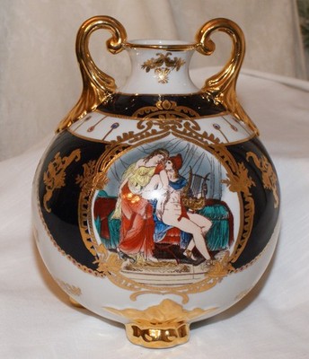 Vintage LF Limoges Footed Porcelain Centerpiece w/Gold Trim /Apollo with Lyre