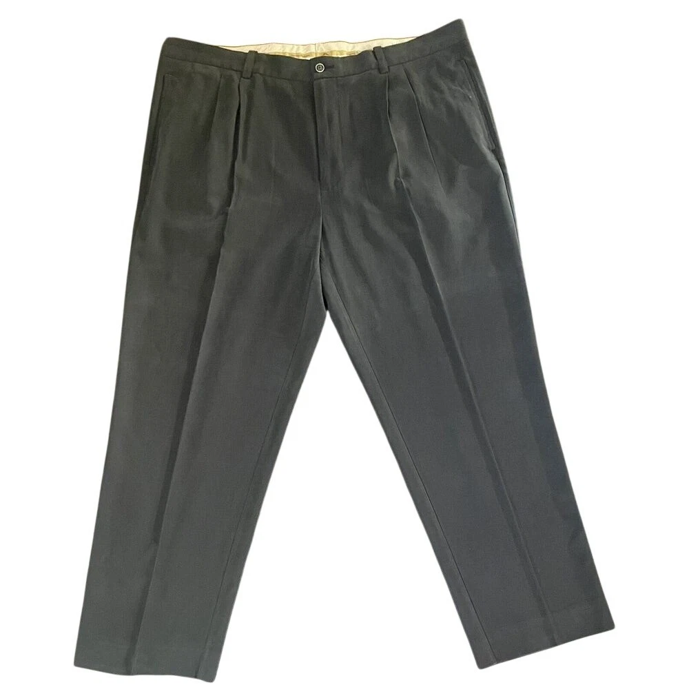 Tommy Bahama Dress Pants Mens 42x30 Black Silk Rayon Pleated Herringbone Luxury